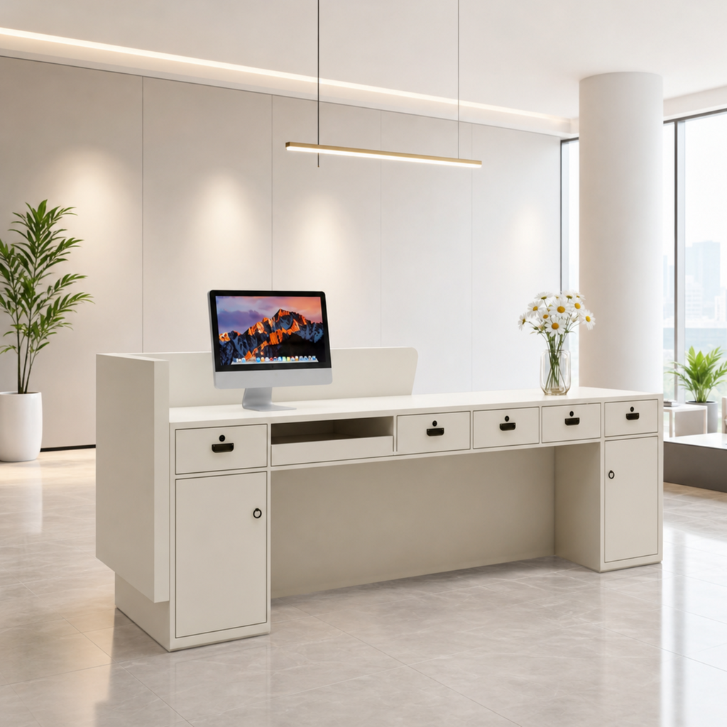 Curved Reception Counter with LED Halo and Transaction Top