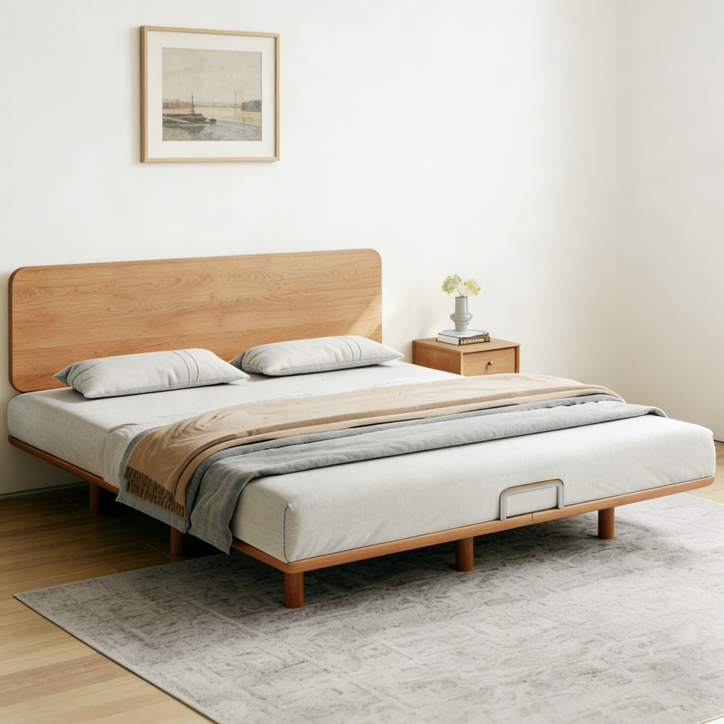 Modern Timber Bed with Low Profile Base
