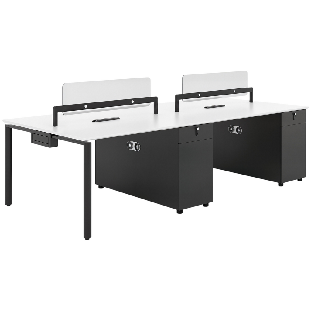 Modern Bench Workstation with Privacy Screens and Integrated Power