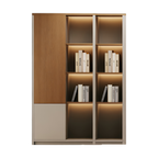 Modern Executive Office Storage Cabinet with Open Shelves and LED Display Lighting