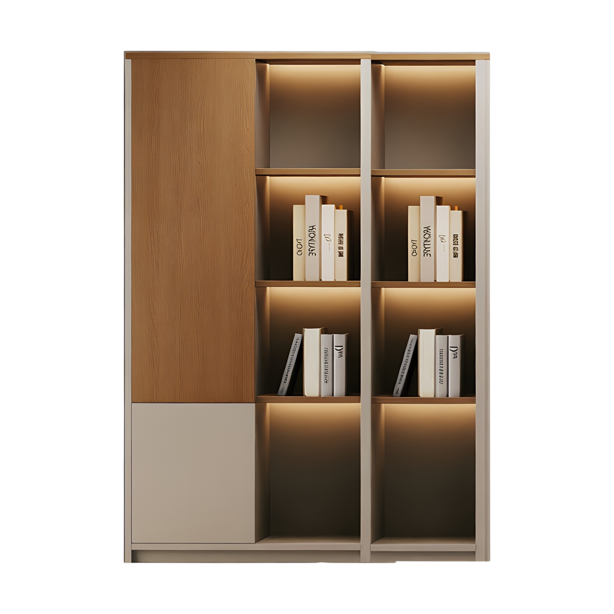 Modern Executive Office Storage Cabinet with Open Shelves and LED Display Lighting
