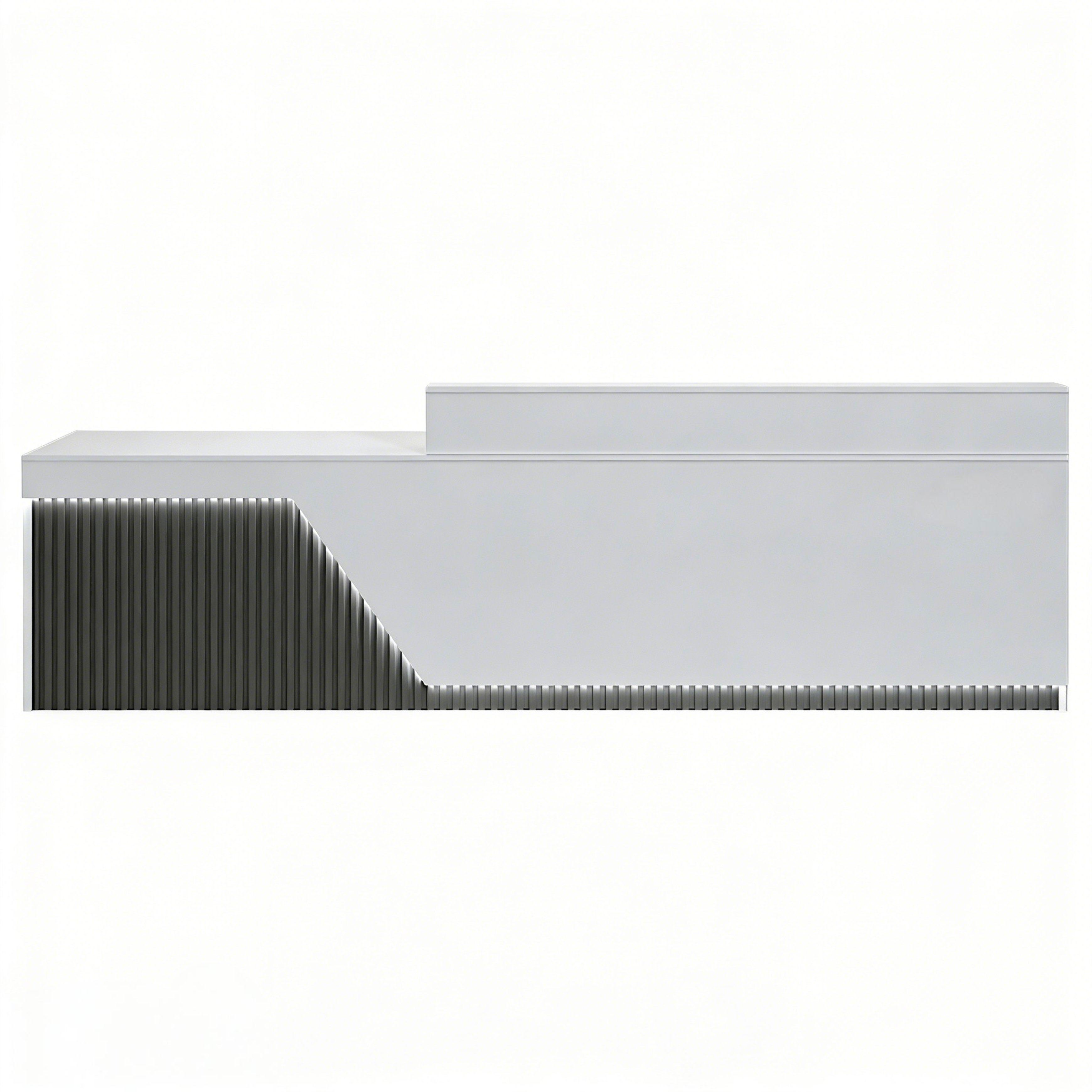 Modern White LED Reception Counter with Fluted Front Panel