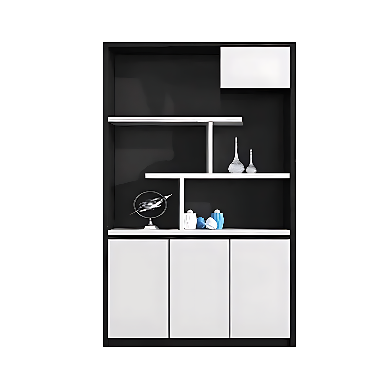 Contemporary Open-Style Storage Cabinet with White Wood Grain Finish