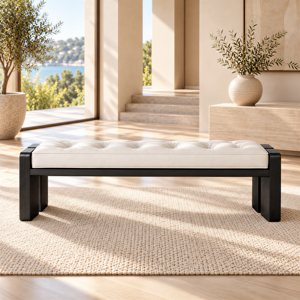 Modern Leather Bench with Custom Timber Options