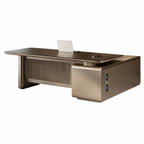 Walnut Executive Office Desk with Side Credenza, LED Ambient Panel and Cable Management