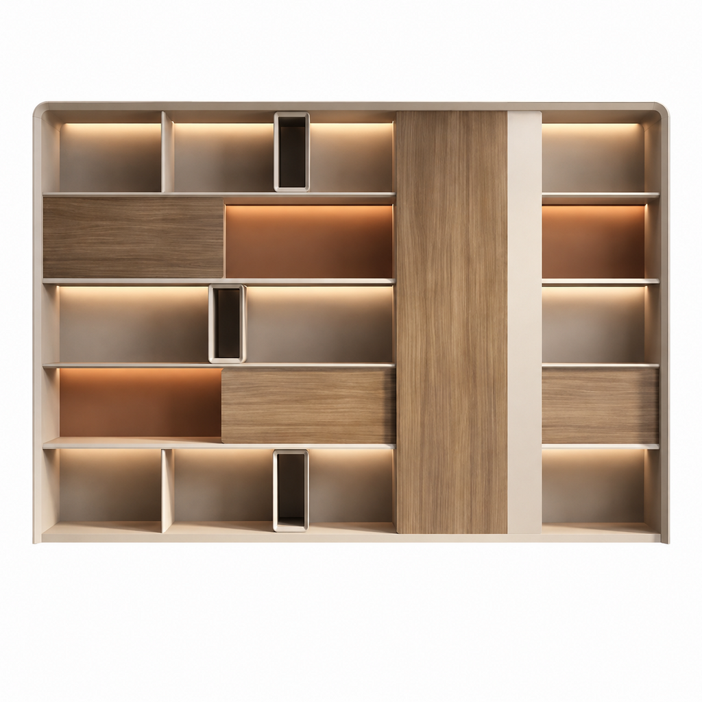 Modern Office Storage Cabinet with LED Lighting and Sliding Doors
