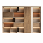 Modern Office Storage Cabinet with LED Lighting and Sliding Doors