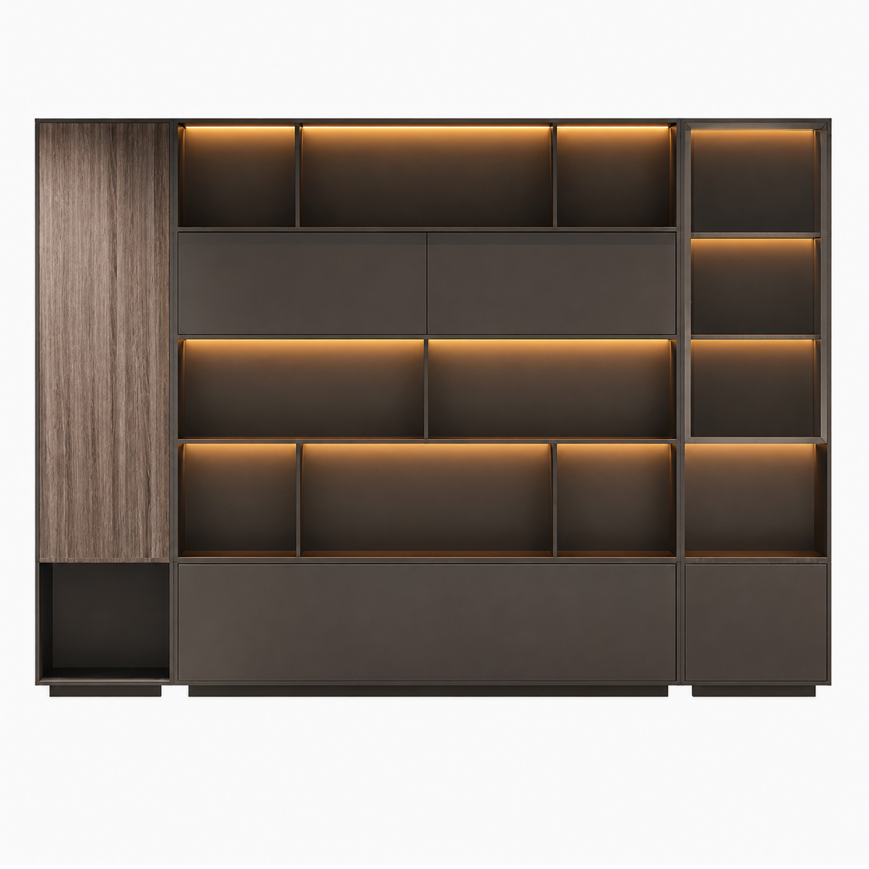 Executive Storage Wall Unit with LED Shelving and Wardrobe