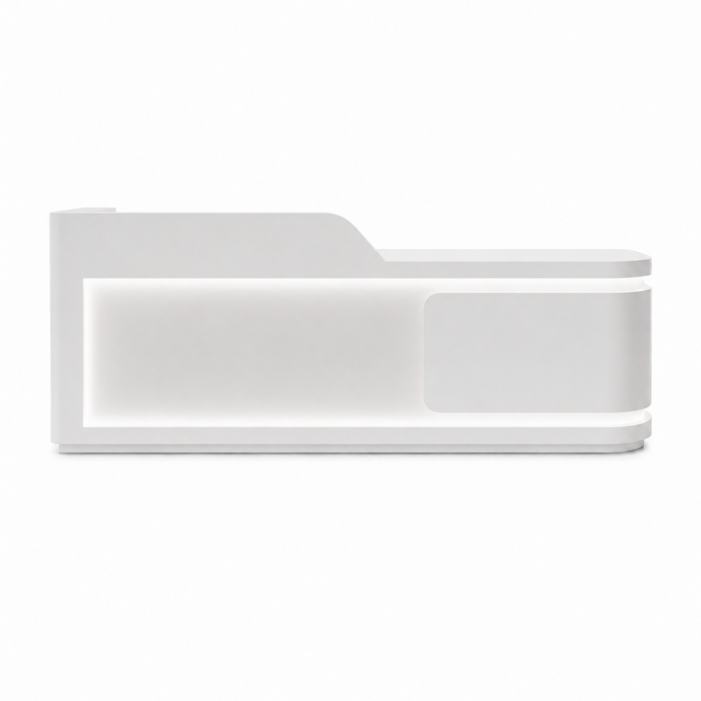 Modern Curved Reception Desk with LED Lighting and Custom Logo Panel