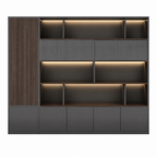 Dark Woodgrain Office Storage Suite with Fluted Panel Doors