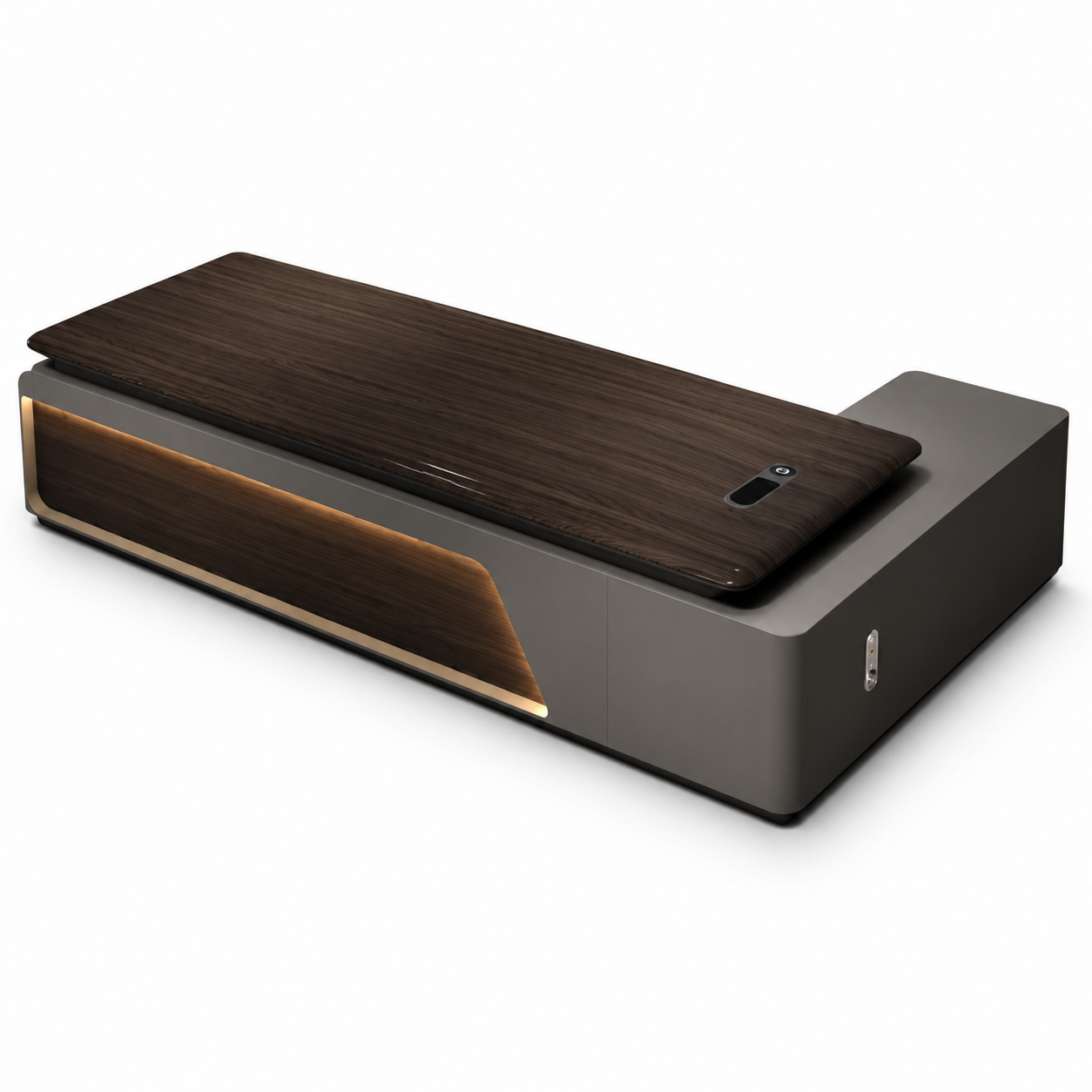 Luxury L-Shaped Executive Office Desk with Walnut-Style Top, Side Return Cabinet and LED Feature Panel