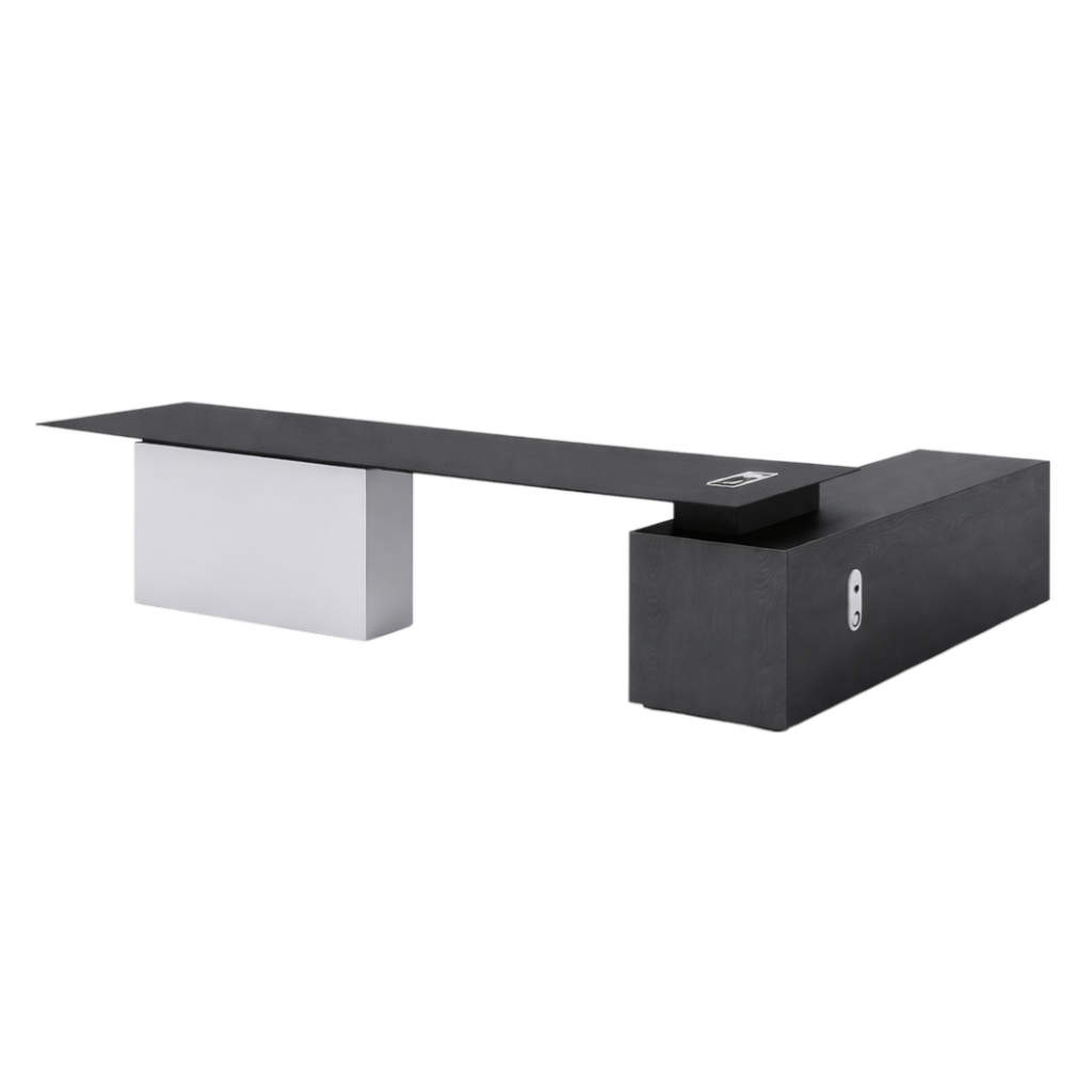 Modern Executive L-Shape Desk With Credenza Storage, Optional Sit-Stand Electric Lift System