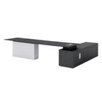 Modern Executive L-Shape Desk With Credenza Storage, Optional Sit-Stand Electric Lift System