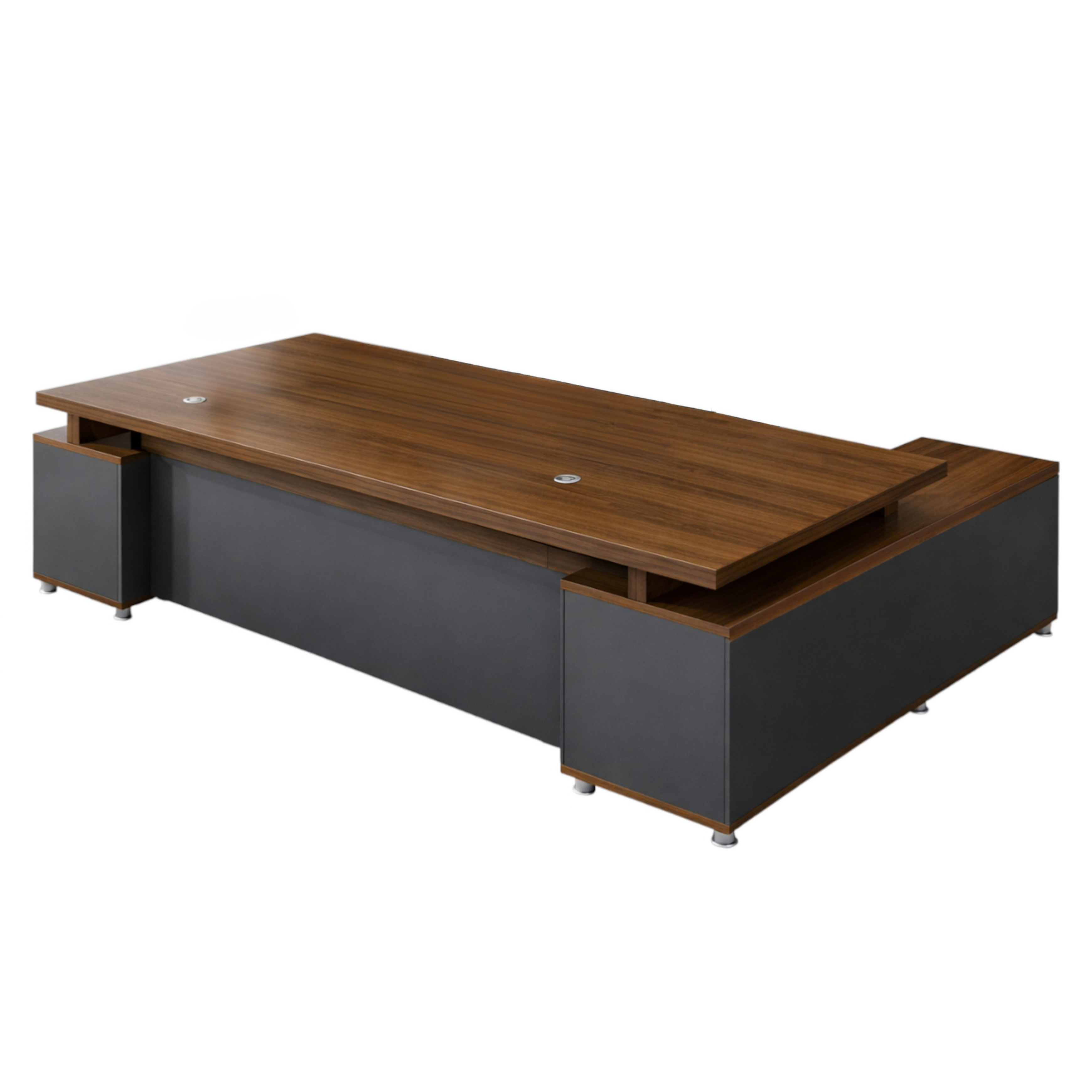Modern Executive Office Desk With Return, Lockable Storage, Cable Grommets, Two-Tone Finish