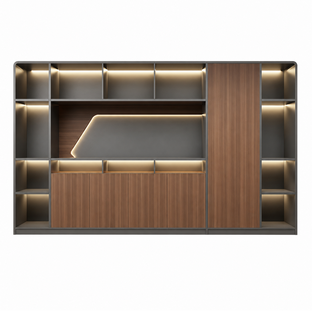 Executive Filing Cabinet with Illuminated Display and Concealed Storage