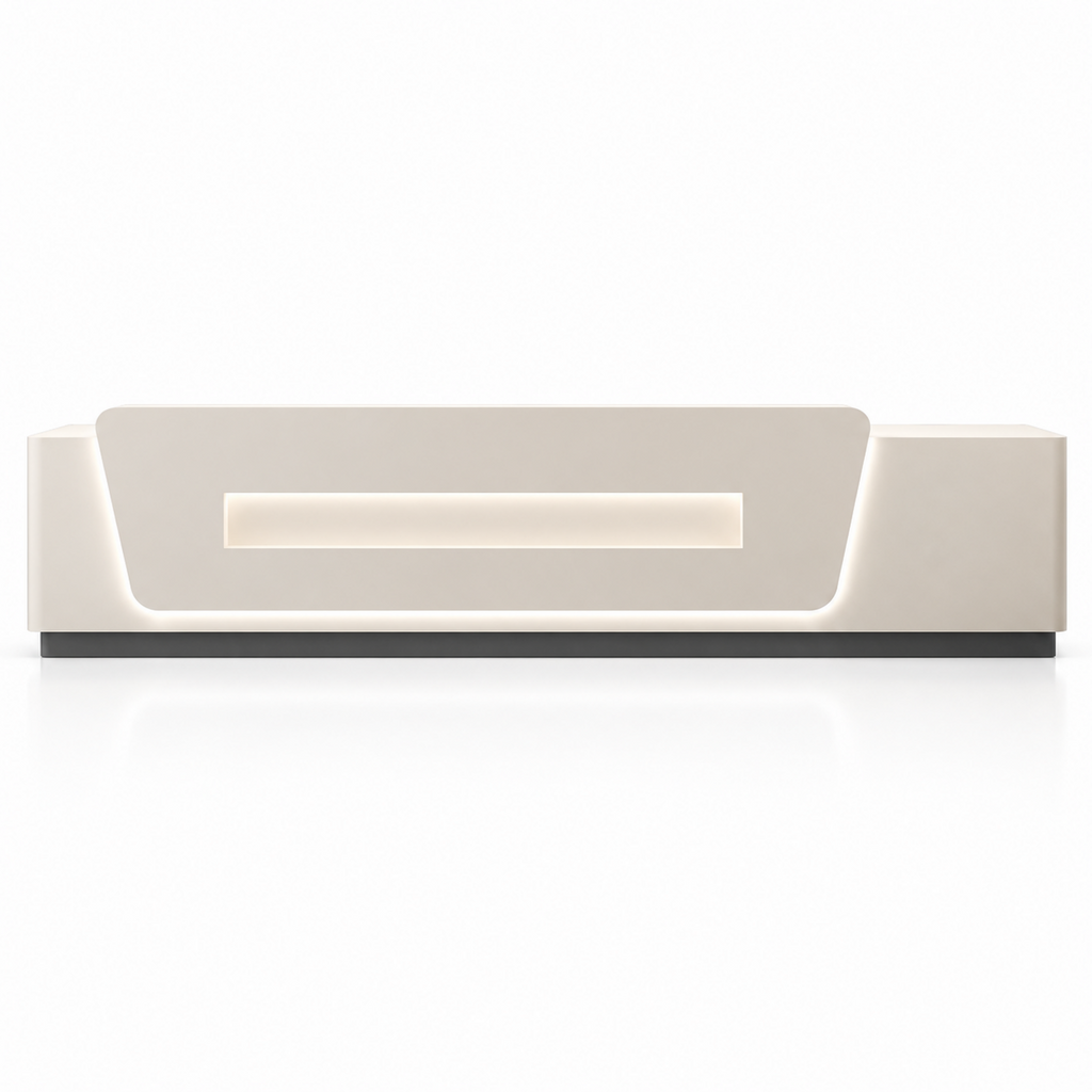 Contemporary Reception Counter with LED Lighting, Lockable Storage and Custom Logo