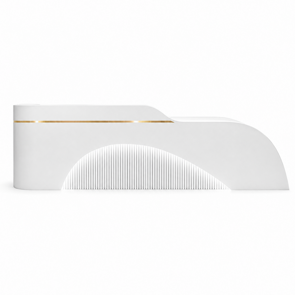 Modern Curved Reception Desk with LED, Storage and Custom Logo