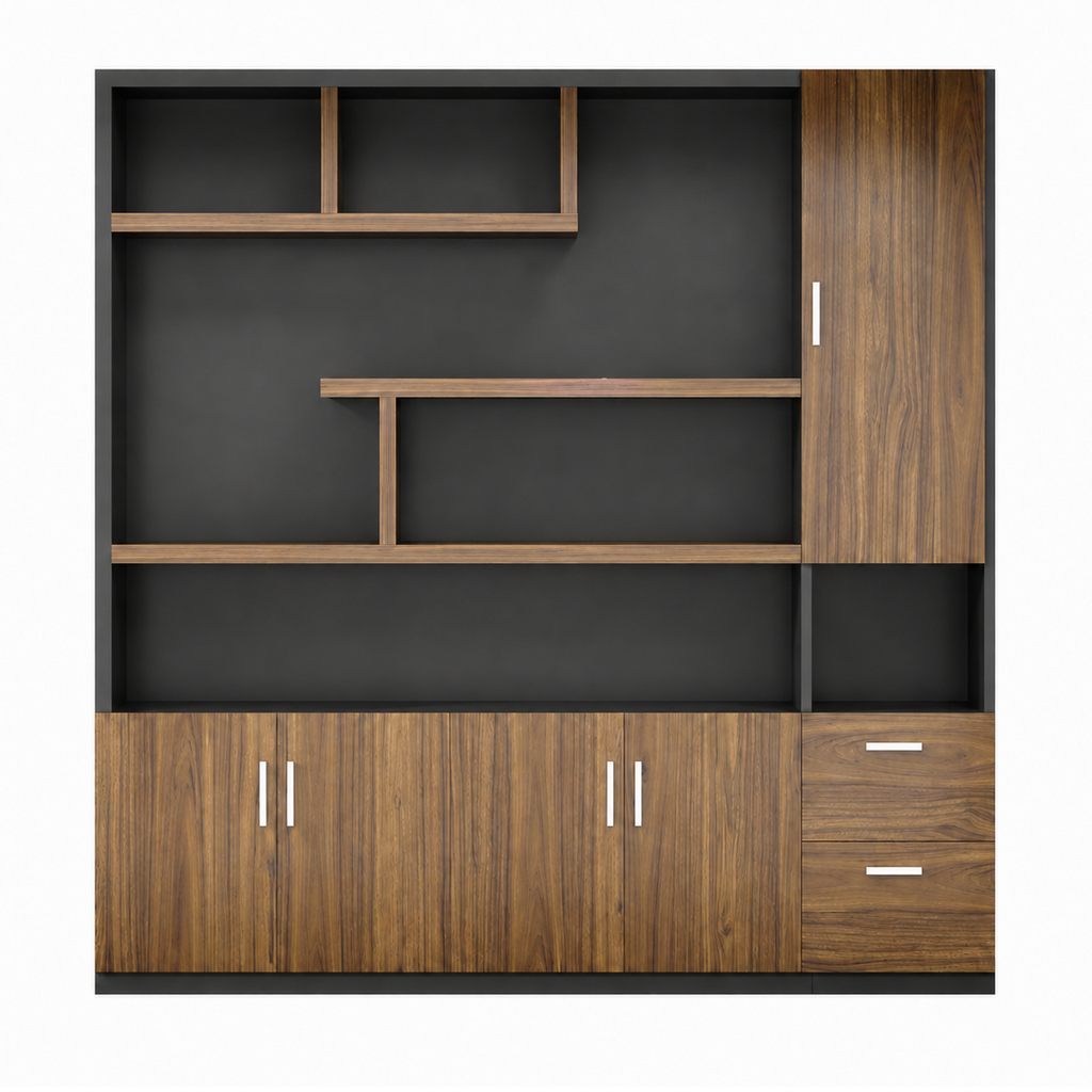 Modern Executive Storage Wall Cabinet with Open Shelving