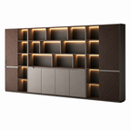 Contemporary Office Storage Wall Unit with LED Display Shelves