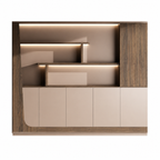 Modern Storage Wall Unit with LED Lighting, Hidden Wardrobe and Push Open Cabinets