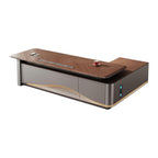 Luxurious L-Shaped Executive Desk with Integrated Wireless Charging Hub and LED Ambient Lighting