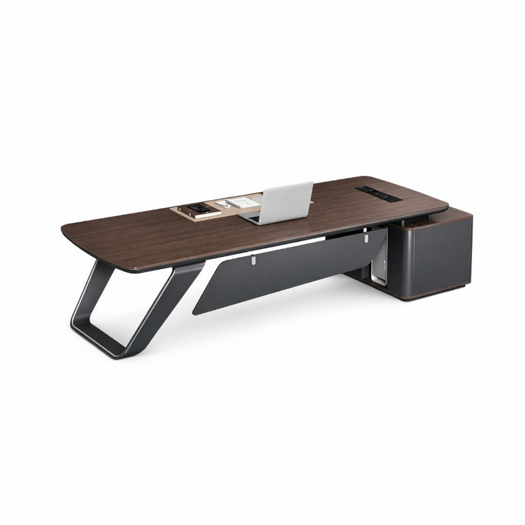 Premium Modern Executive Desk with Walnut Grain and Dual Colour Accents