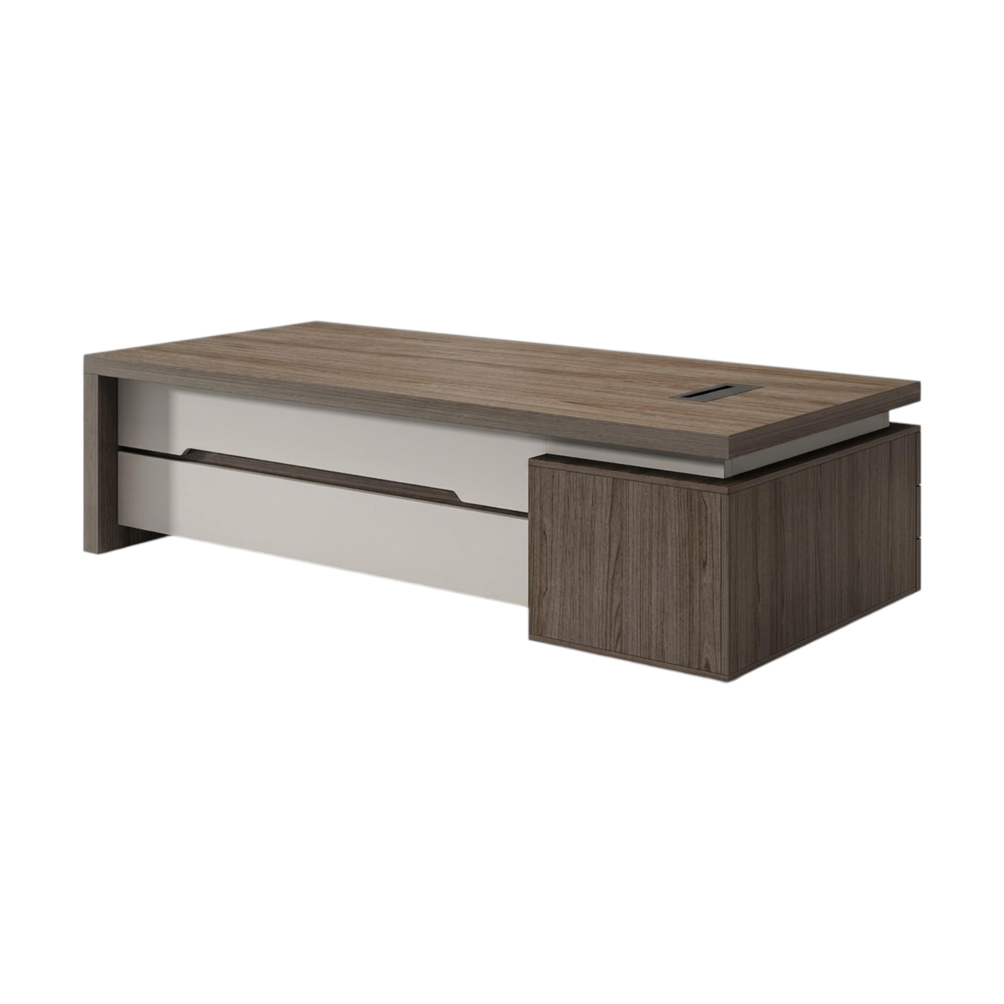 Modern Executive Desk with Storage Cabinet and Statement Wood-Grain Finish