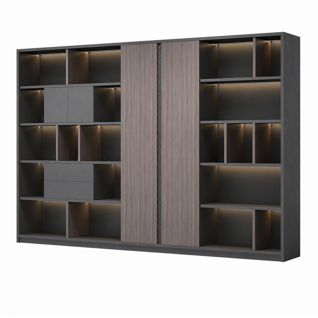 Executive Storage Wall Cabinet with LED and Concealed Wardrobe Storage