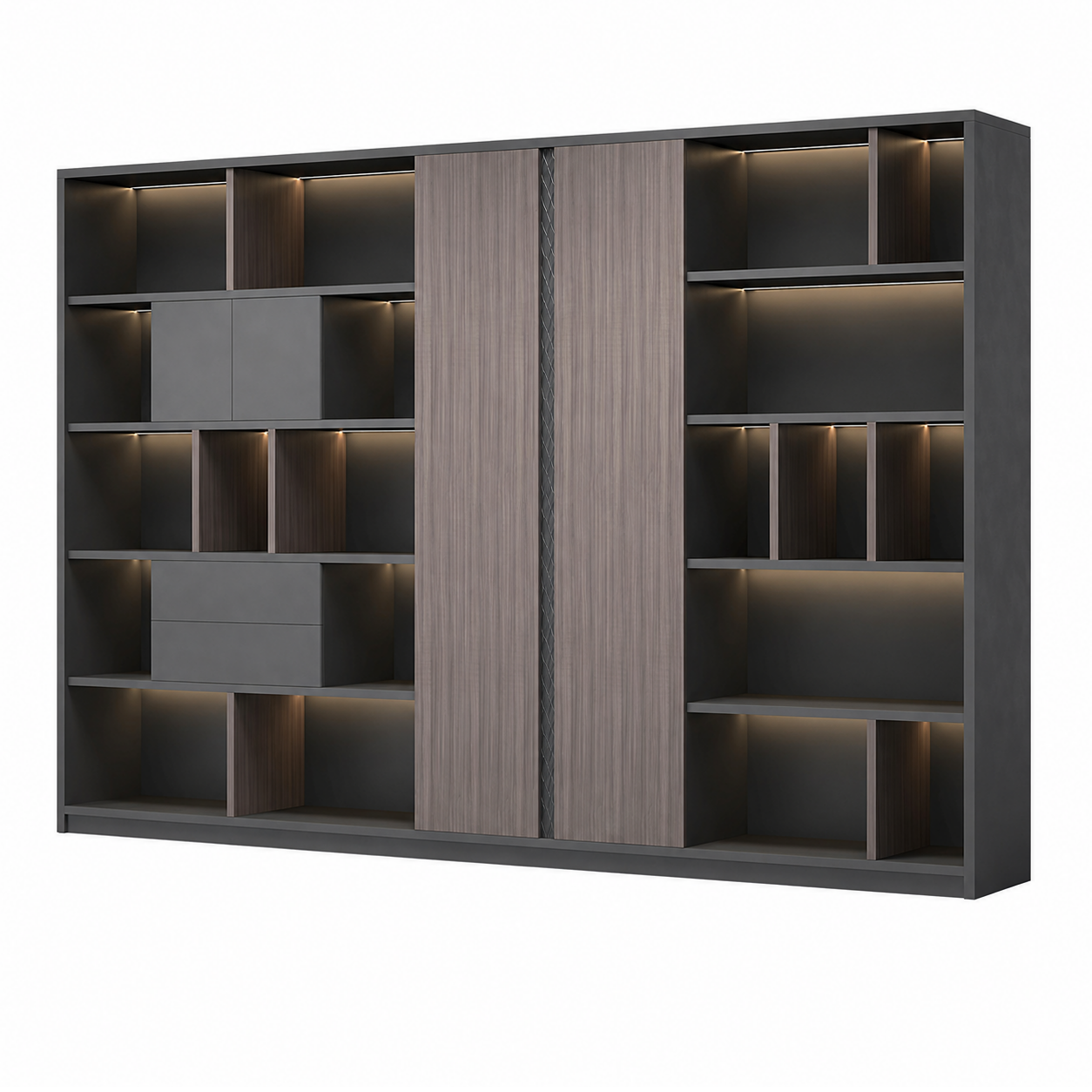 Executive Storage Wall Cabinet with LED and Concealed Wardrobe Storage