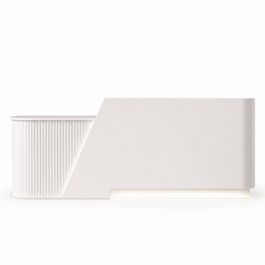 Modern Curved Fluted Reception Desk with LED Lighting and Custom Logo