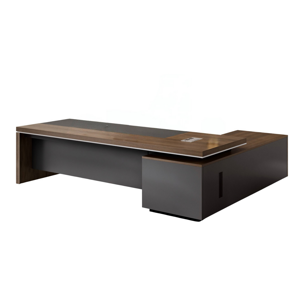 Executive Desk with Extended Side Cabinet and Modular Storage Options