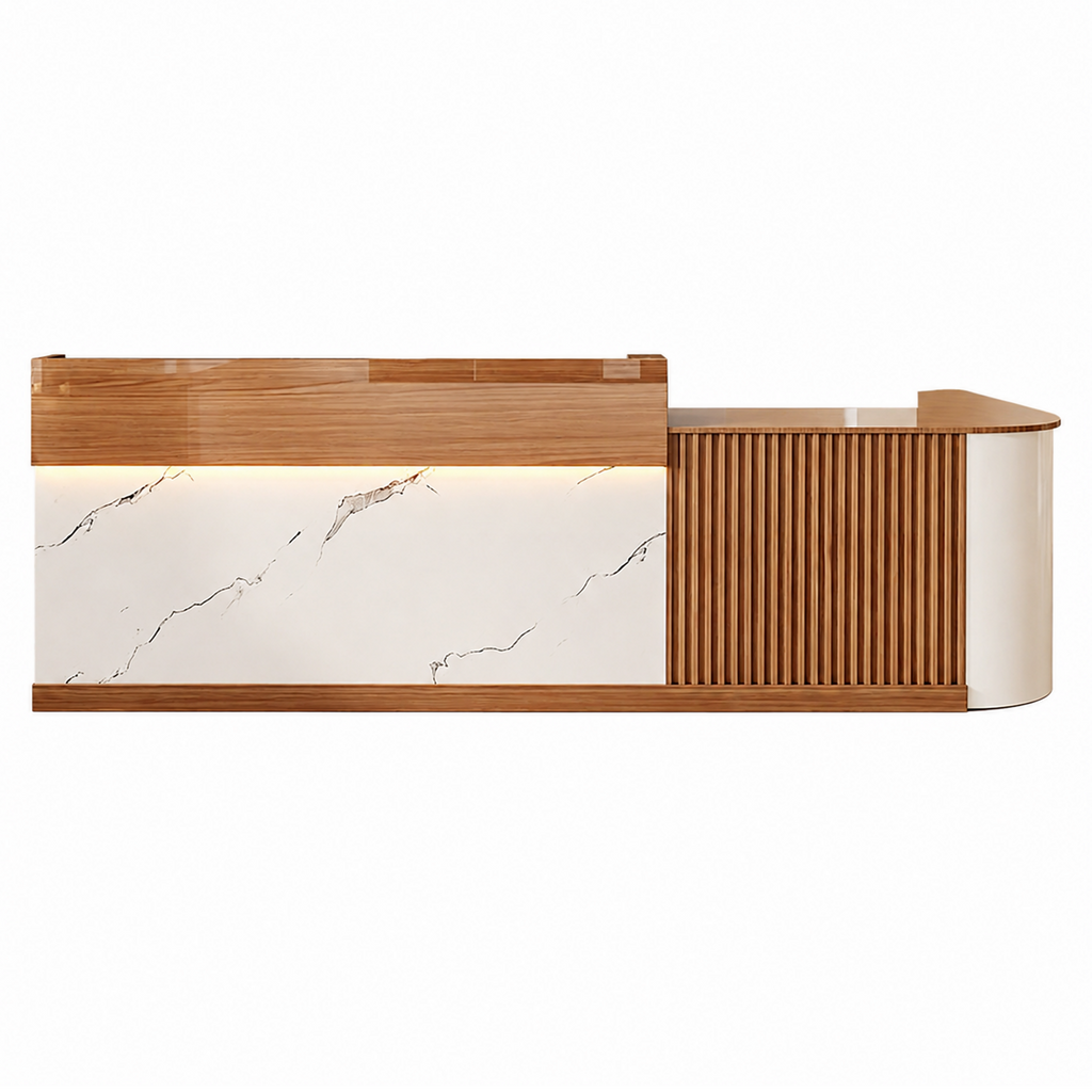Slatted Timber Café Counter with LED Front Panel
