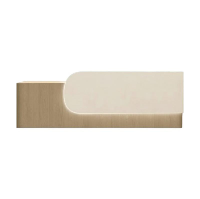 Elegant Reception Counter with Curved White Marble Front and Integrated Lighting for Entryways