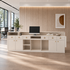 Minimalist Curved Reception Counter with Ambient LED Illumination for Professional Studios and Clinics
