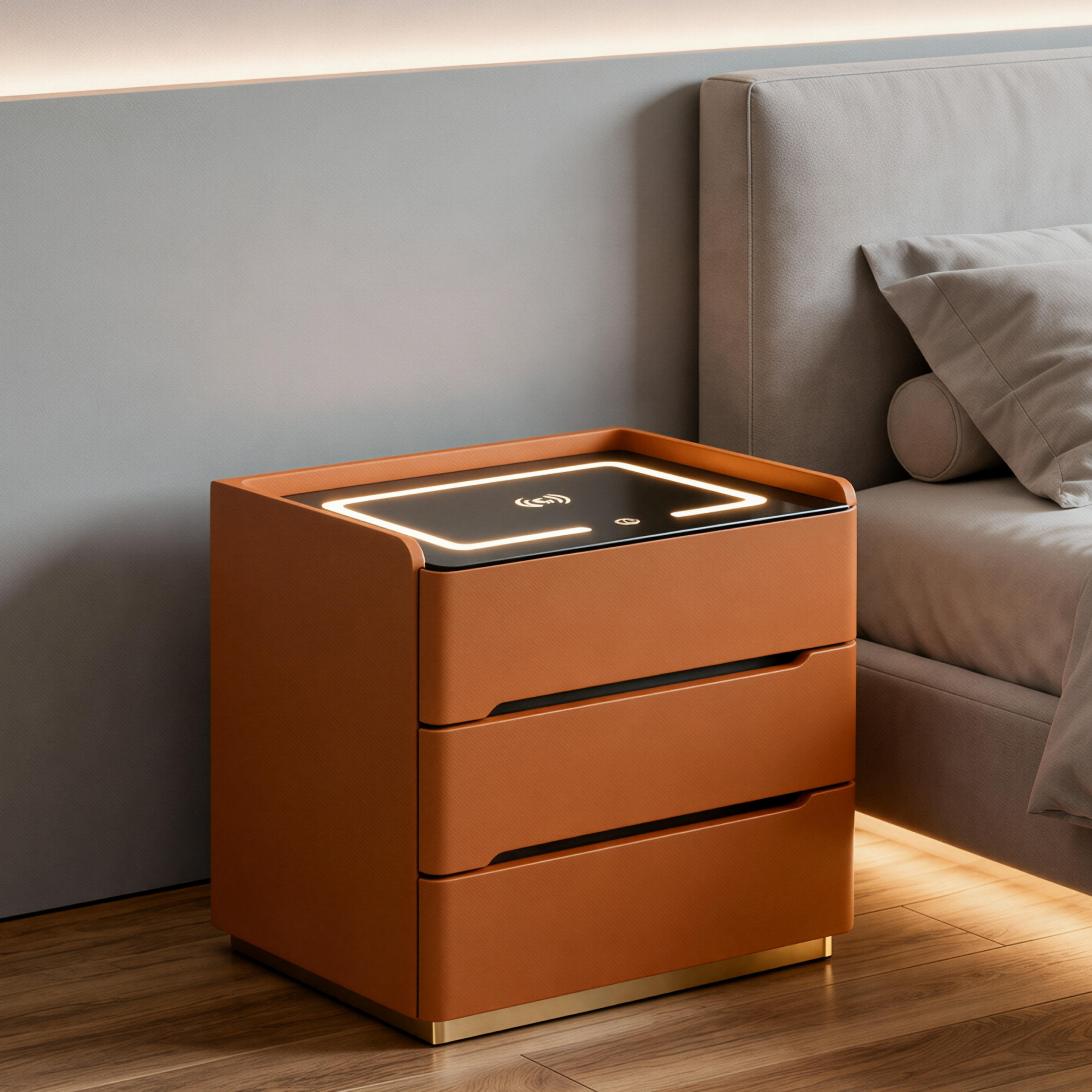 Smart Bedside Table with Wireless Charging and LED Light