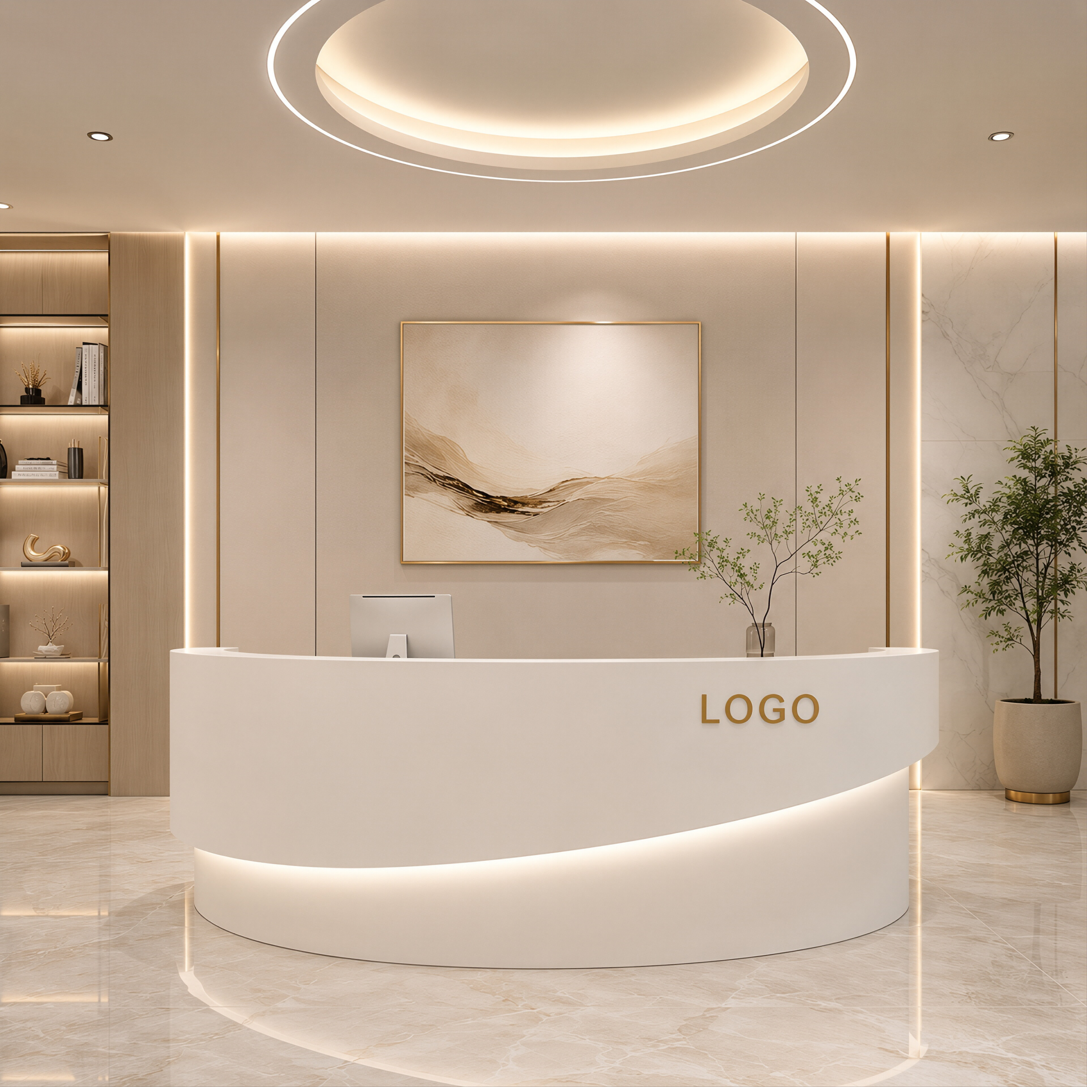 Lacquer Reception Counter with Ambient Lighting