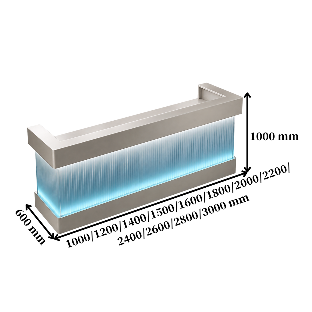 Stainless Steel Salon Reception Desk with LED Acrylic Front