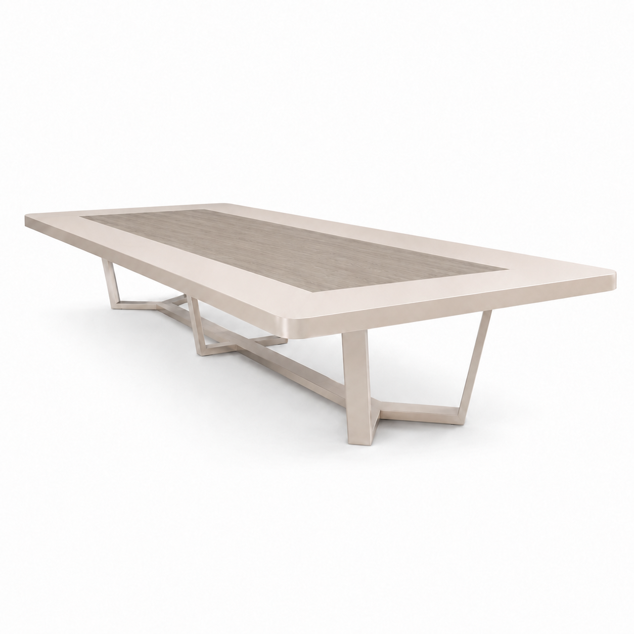 Large Two-Tone Boardroom Table with Rounded Corners and Geometric Frame