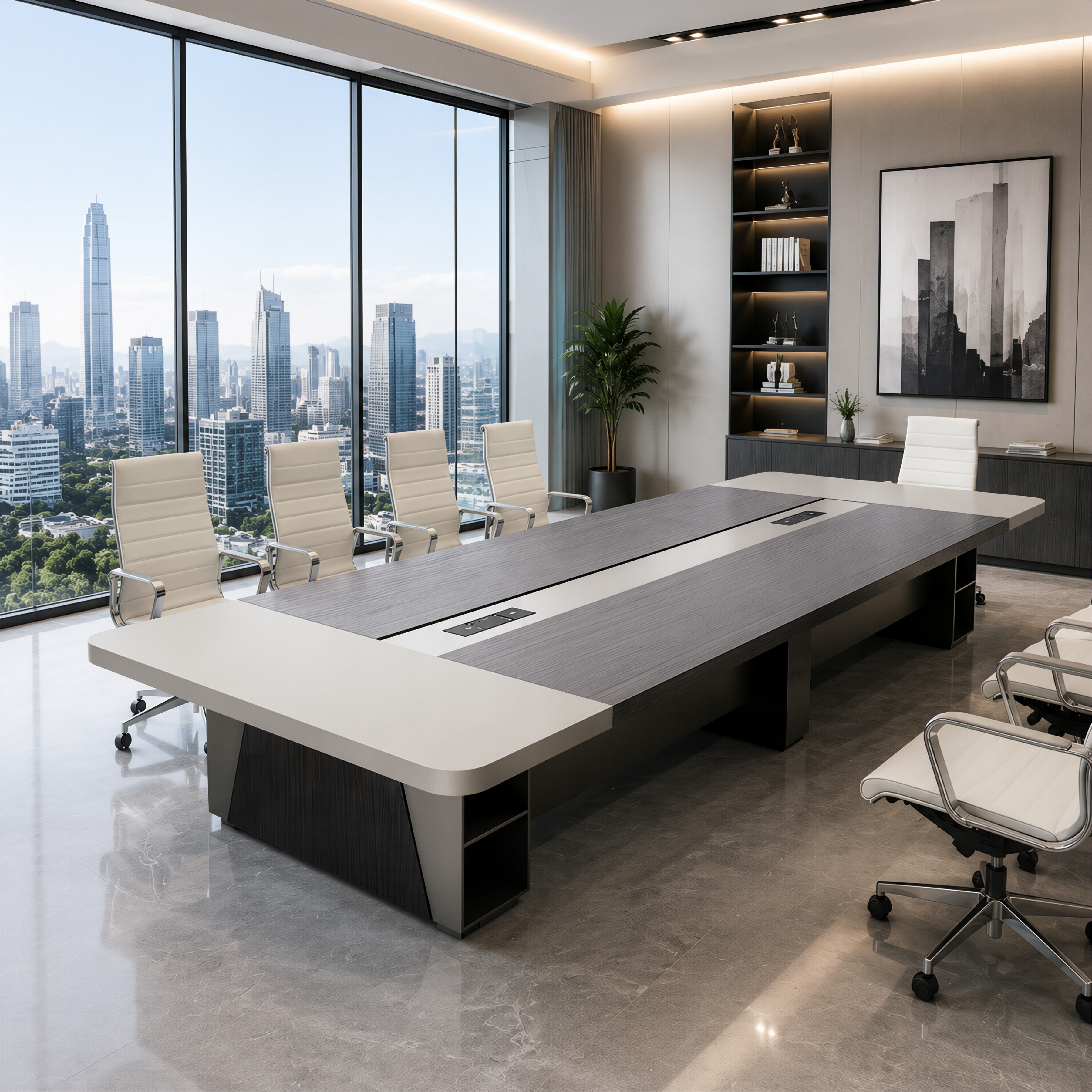 Premium Executive Dual-Tone Boardroom Table with Integrated Power
