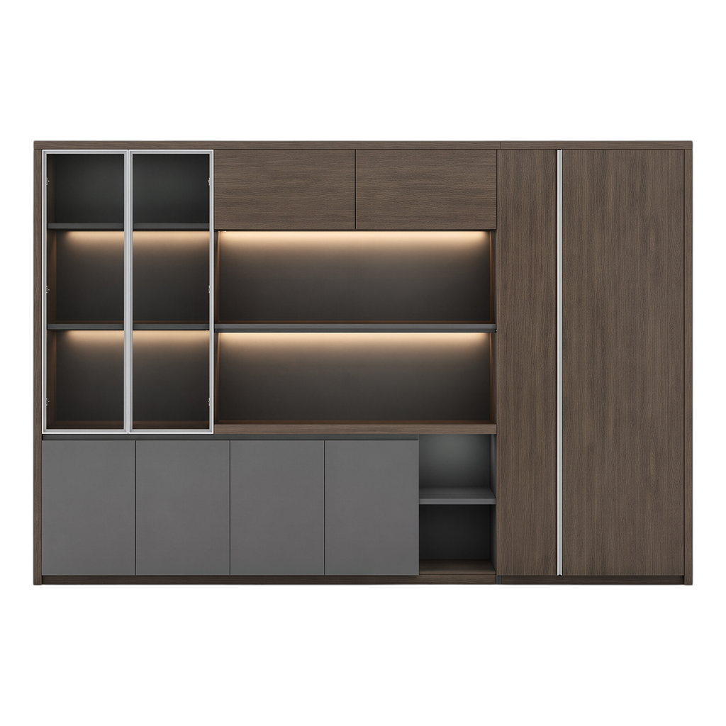 Premium Walnut Office Cabinet with Display Shelves