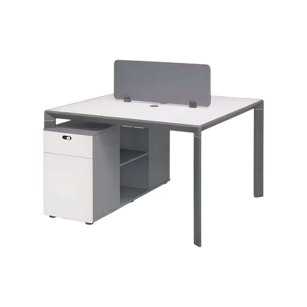 Collaborative Office Workstation Desk with Privacy Screens and Integrated Storage