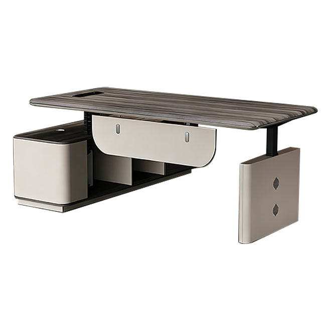 Height Adjustable Executive Desk with Walnut Top and Side Storage Return