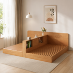 Natural Timber Twin Storage Bed with Divider Shelf