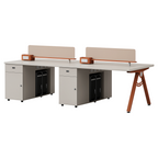 Streamlined Office Bench Desk with Divider Screen and Integrated Storage Pedestals