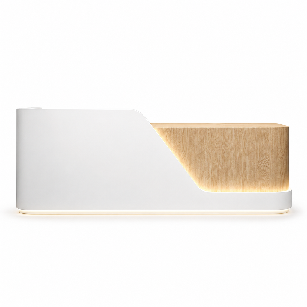 Modern LED Reception Counter with Rounded Corner Design