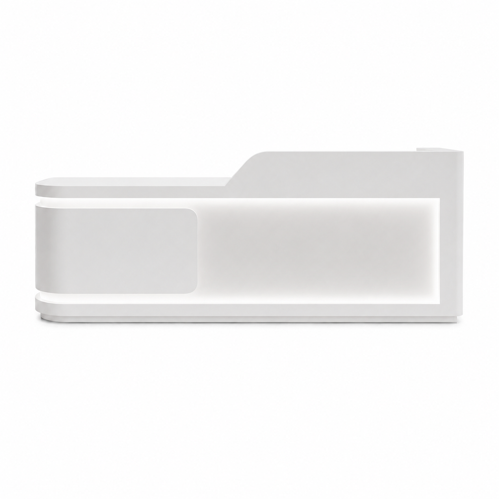Modern Curved Reception Desk with LED Lighting and Custom Logo Panel