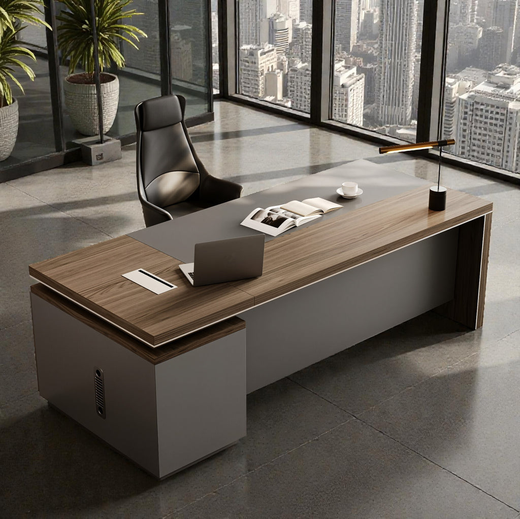 Elegant Manager Desk with Reinforced Surface and Integrated Storage Unit