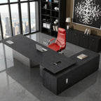 Modern Executive L-Shape Desk With Credenza Storage, Optional Sit-Stand Electric Lift System