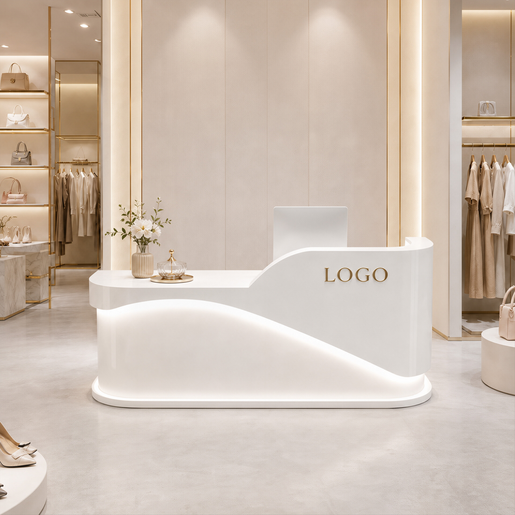 Modern Wave Reception Counter with LED Lighting