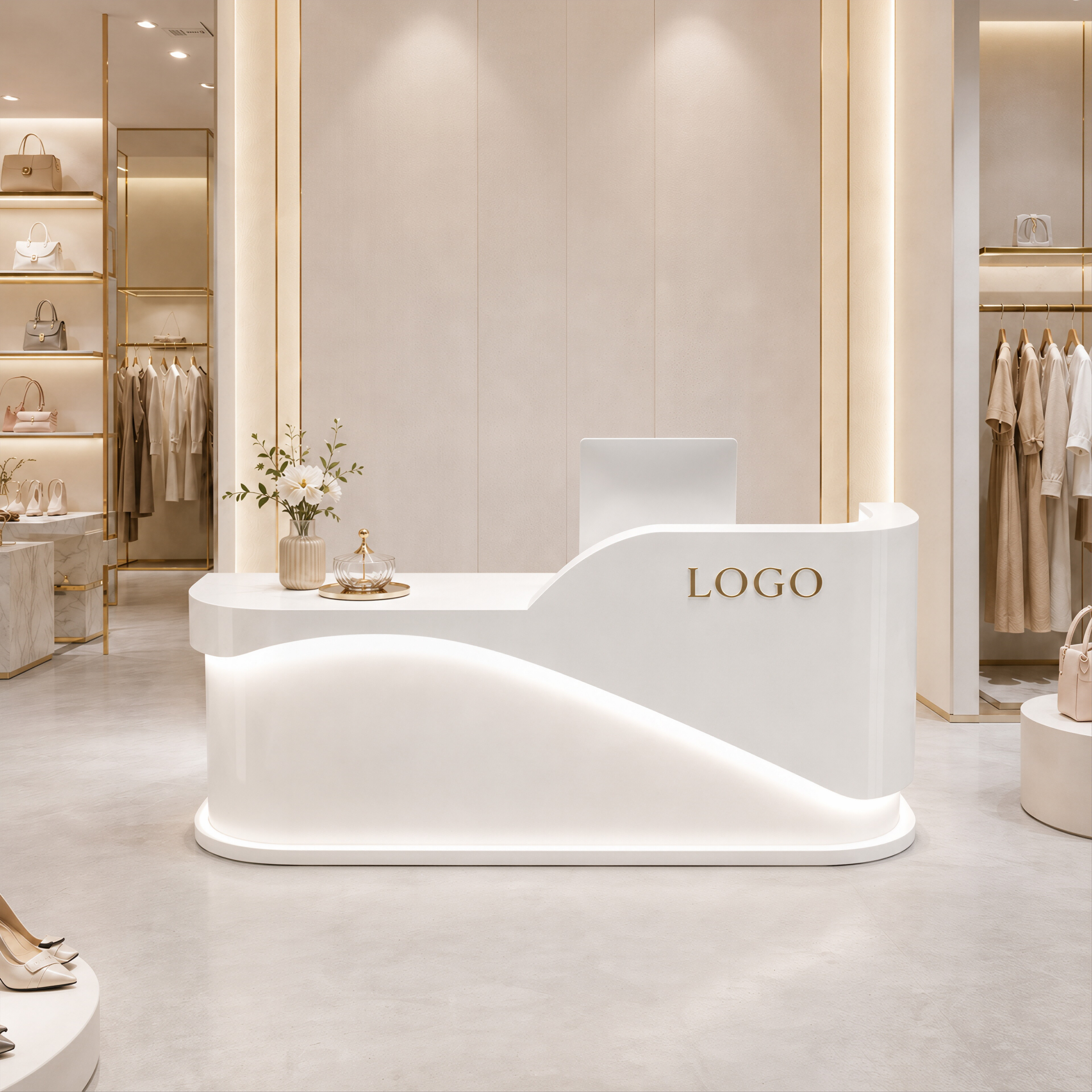 Modern Wave Reception Counter with LED Lighting